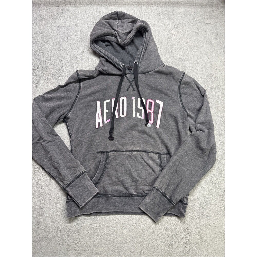 Y2K Grudge Aeropostale Grey Hoodie W Pink Accents Size XL